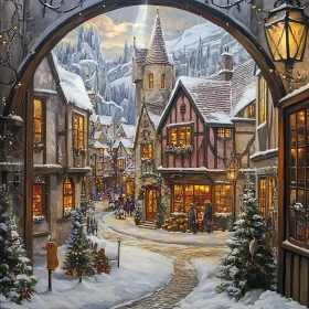 Snowy Town with Festive Decorations