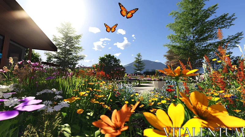 Floral Paradise with Butterflies AI Image