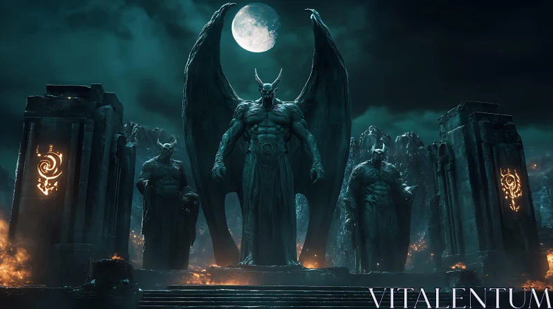 Moonlit Demon Statues AI Image