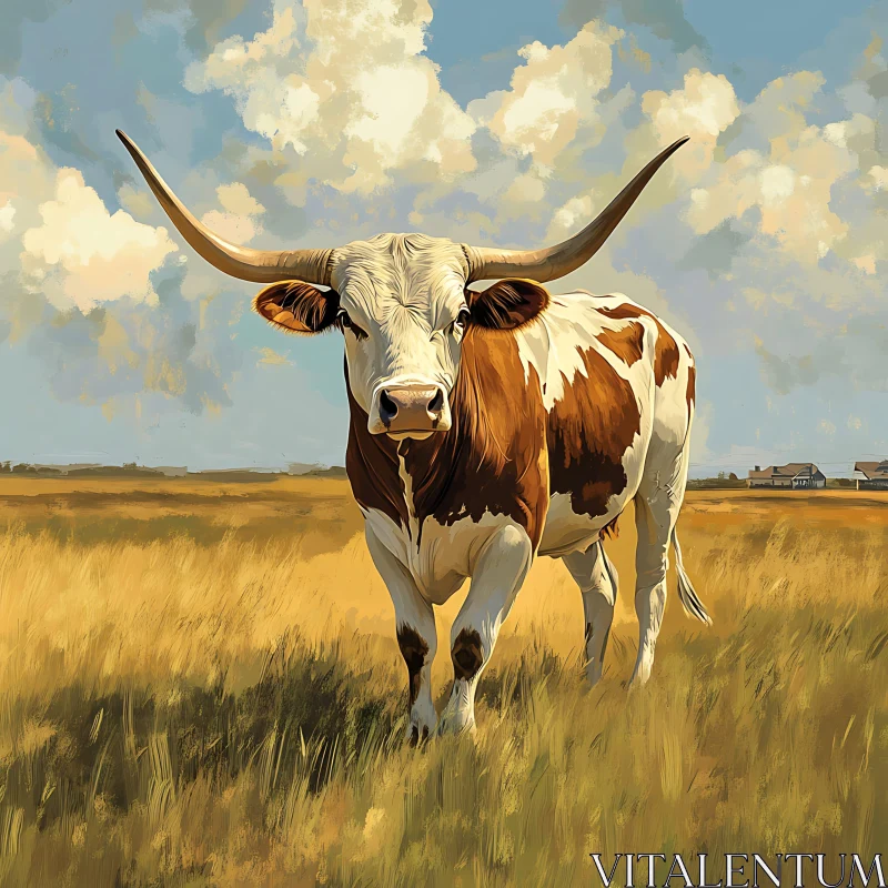 Texas Longhorn Cattle Fine Art Print AI Image