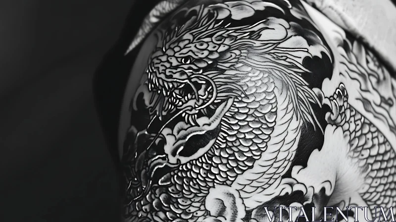 Detailed Dragon Arm Tattoo in Black and White AI Image