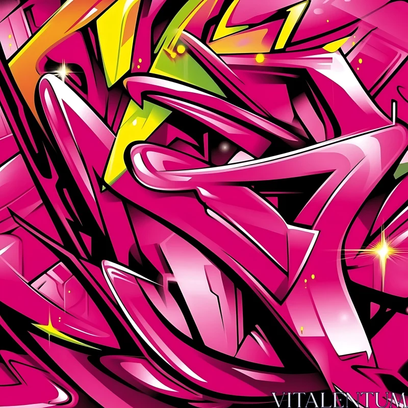 Energetic Modern Graffiti in Pink and Yellow AI Image