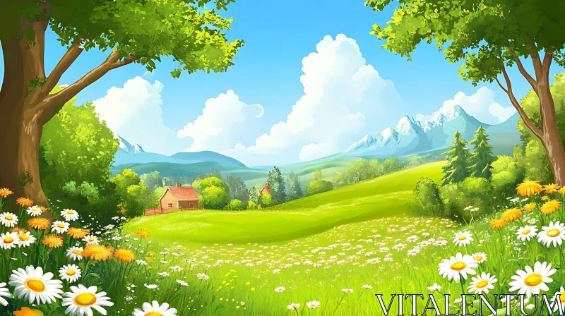 AI ART Idyllic Cartoon Landscape with Flowers