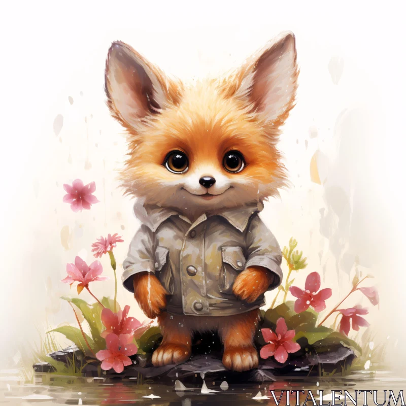 Enchanting Fox Portrait with Floral Accents AI Image