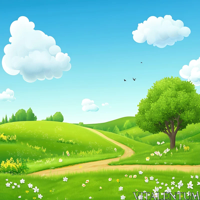 AI ART Scenic Field View with Winding Path