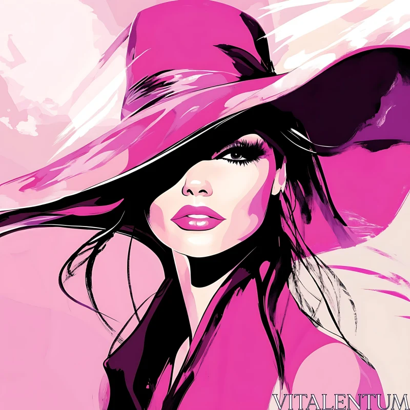 Stylish Pink Hat Fashion Illustration AI Image