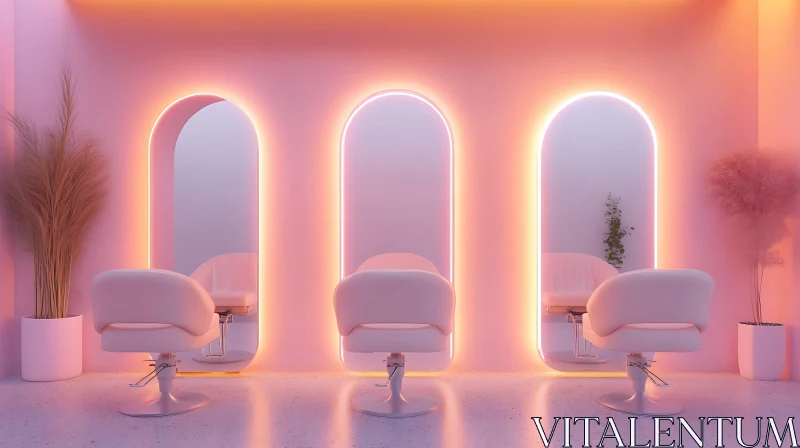 AI ART Soft Pink Salon with Illuminated Mirrors