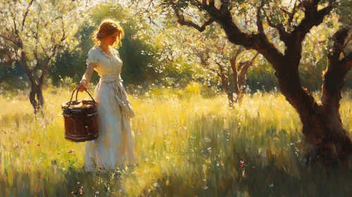 Sunlit Meadow with Woman in White