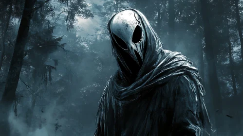 Mysterious Figure in Misty Woods