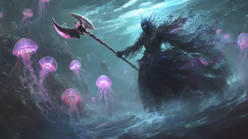 Ocean Guardian with Bioluminescent Companions