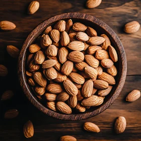 Organic Almonds in a Wooden Bowl