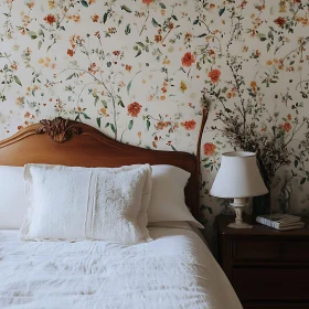 Cozy Bedroom with Floral Wallpaper