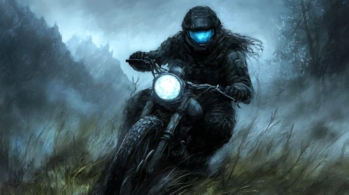 Mysterious Rider on Motorcycle