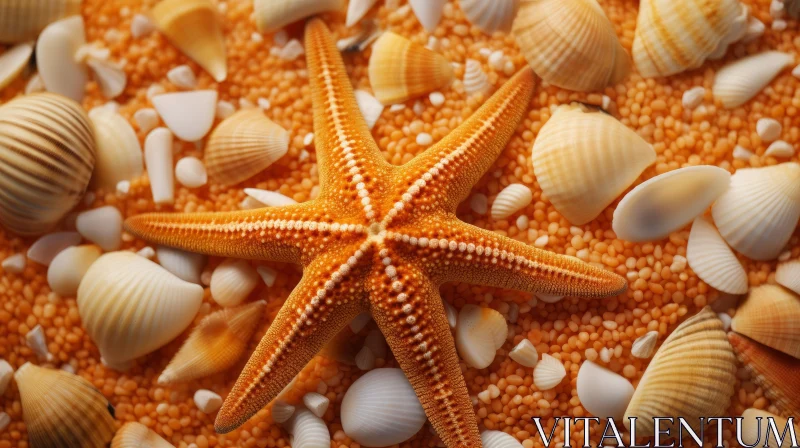 Dreamy Beach Scene with Starfish and Shells AI Image
