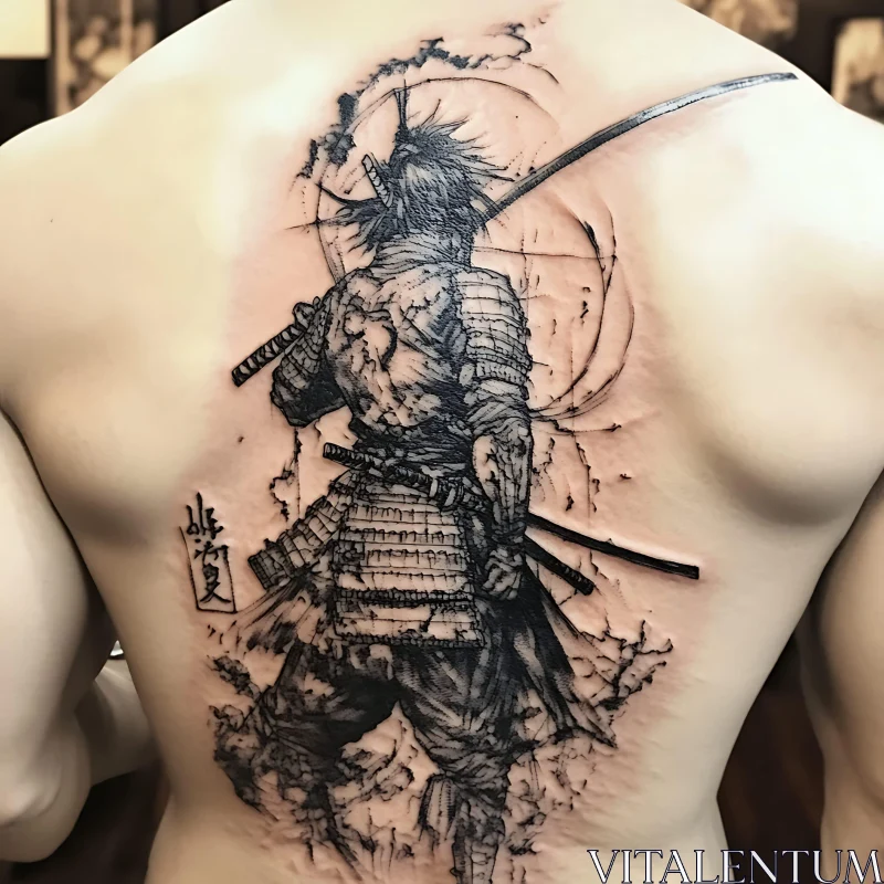 Detailed Samurai Tattoo on Back AI Image