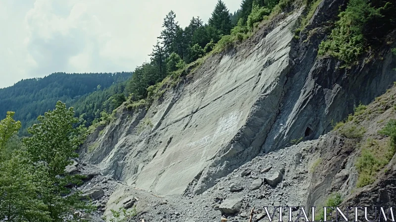 Landslide on Steep Mountain Cliff AI Image