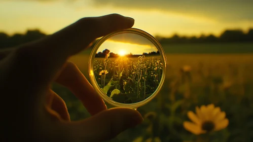 Sunlit Meadow Framed by Circular Lens