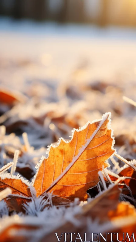 Frost-Kissed Autumn Leaves Basking in Sunlight AI Image