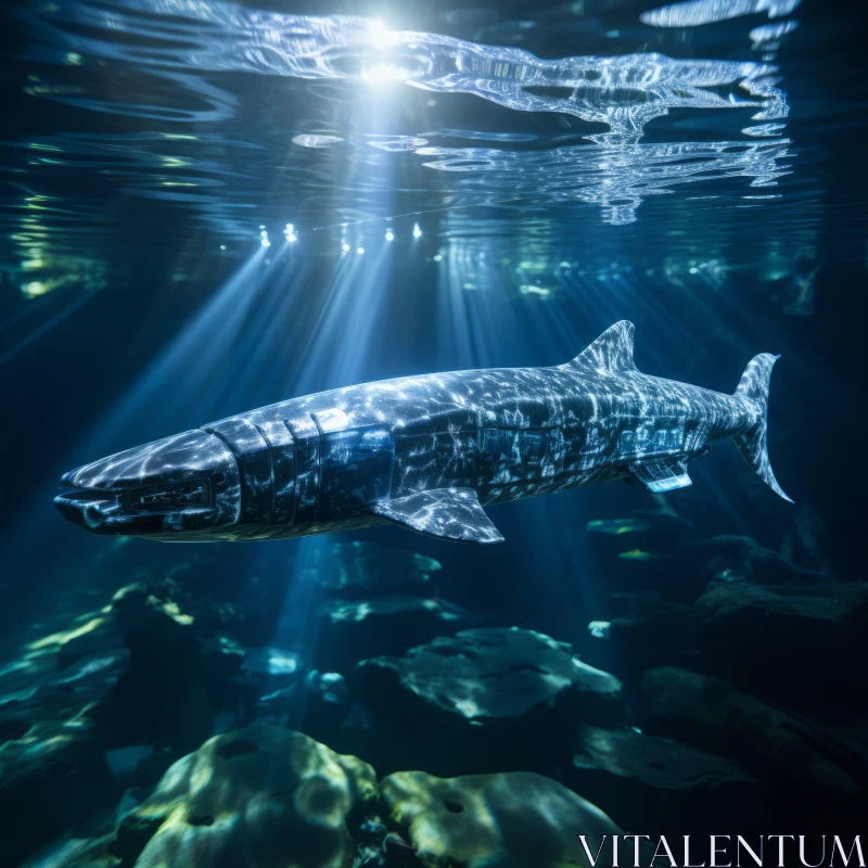 Majestic Whale Shark Swimming Under Sunlight with Historic Art Revival AI Image