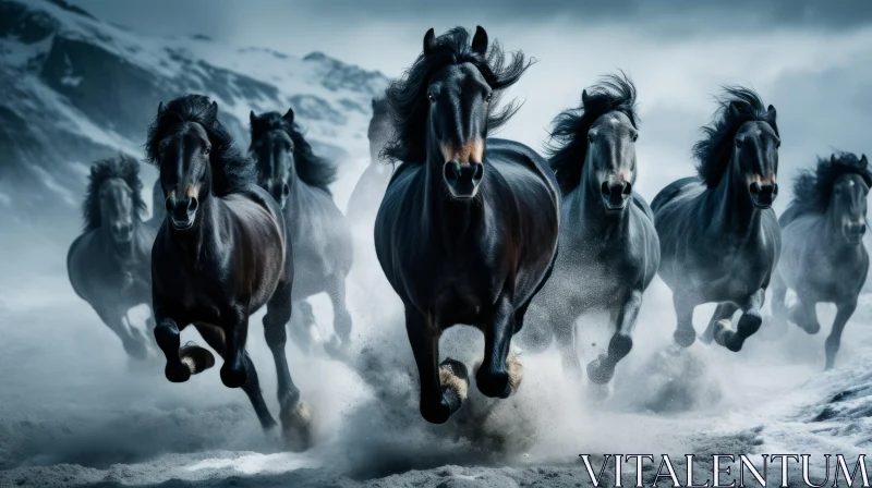 Stunning Portrayal of Horses Running in Snow AI Image