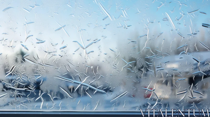 Winter's Artful Display through a Frosted Window AI Image