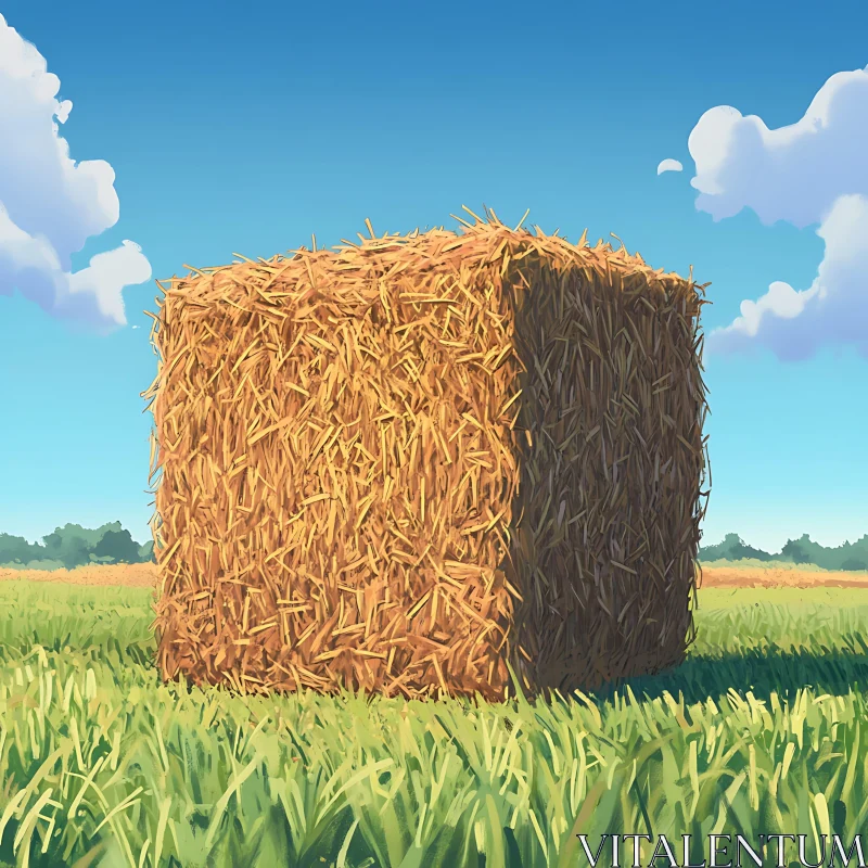 AI ART Golden Hay Bale in Green Field