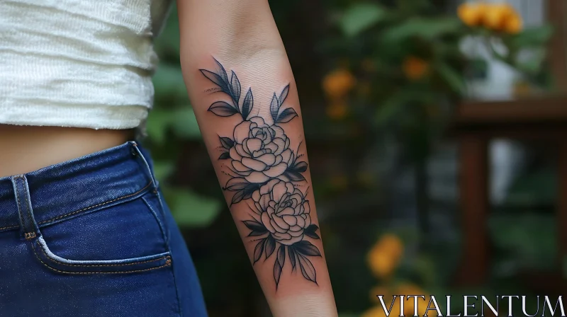 Detailed Botanical Tattoo on Forearm AI Image