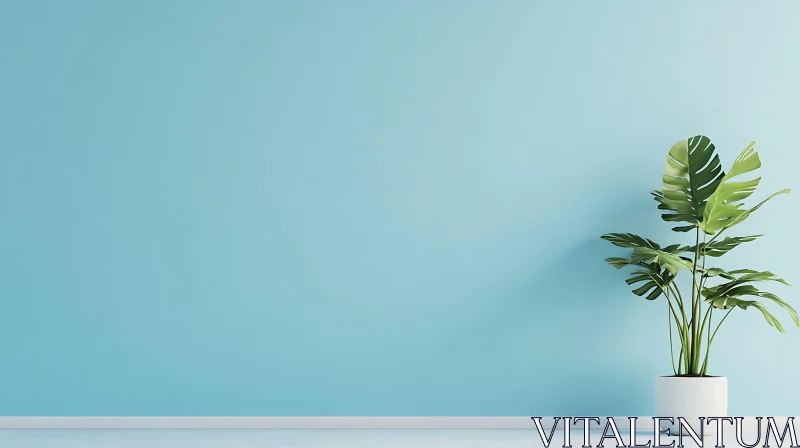 AI ART Blue Wall and Green Plant Simplicity