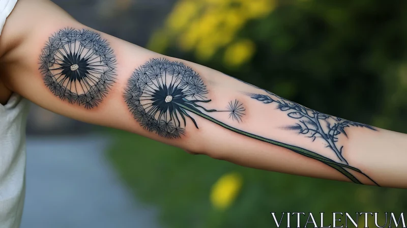 Arm Tattoo with Dandelion Design AI Image