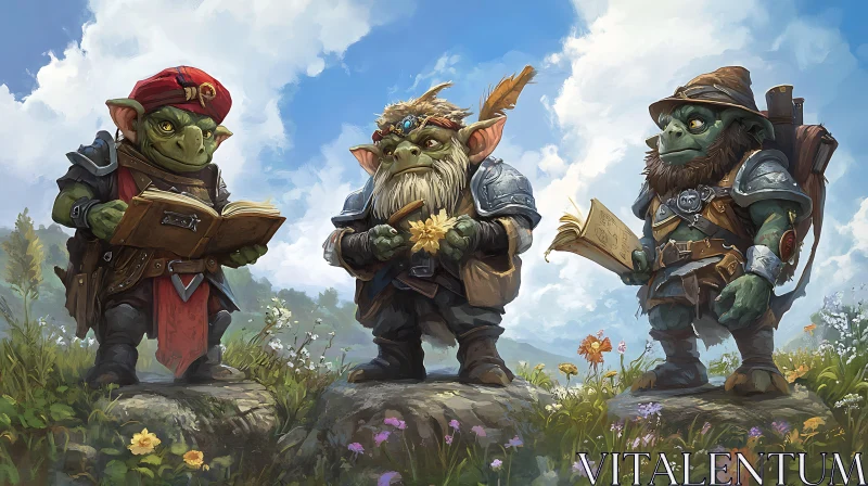 AI ART Three Goblins Reading Books