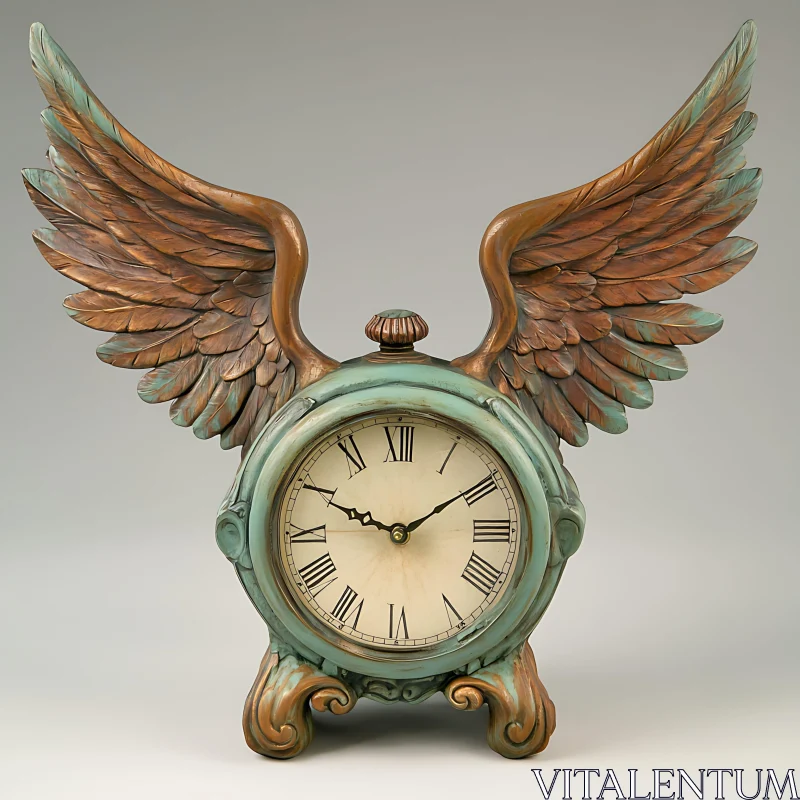 AI ART Fantasy Winged Clock with Roman Numerals