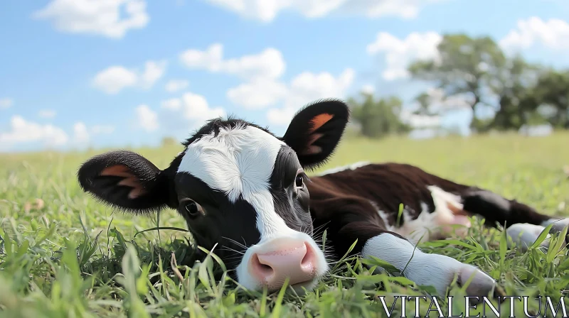 Peaceful Calf in Field of Green AI Image