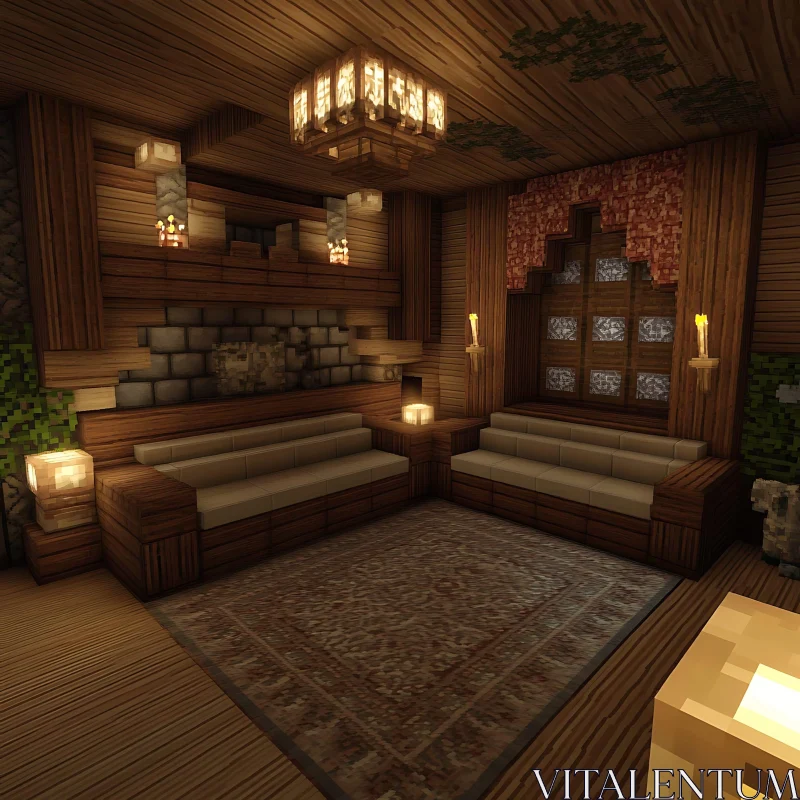 AI ART Warm Minecraft Room with Sofas