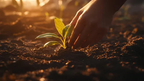 Gentle Planting of a Young Sprout