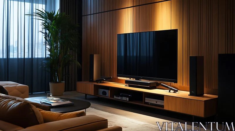 Modern Interior with TV and Wood Accents AI Image