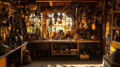 Cozy Wooden Workshop Scene