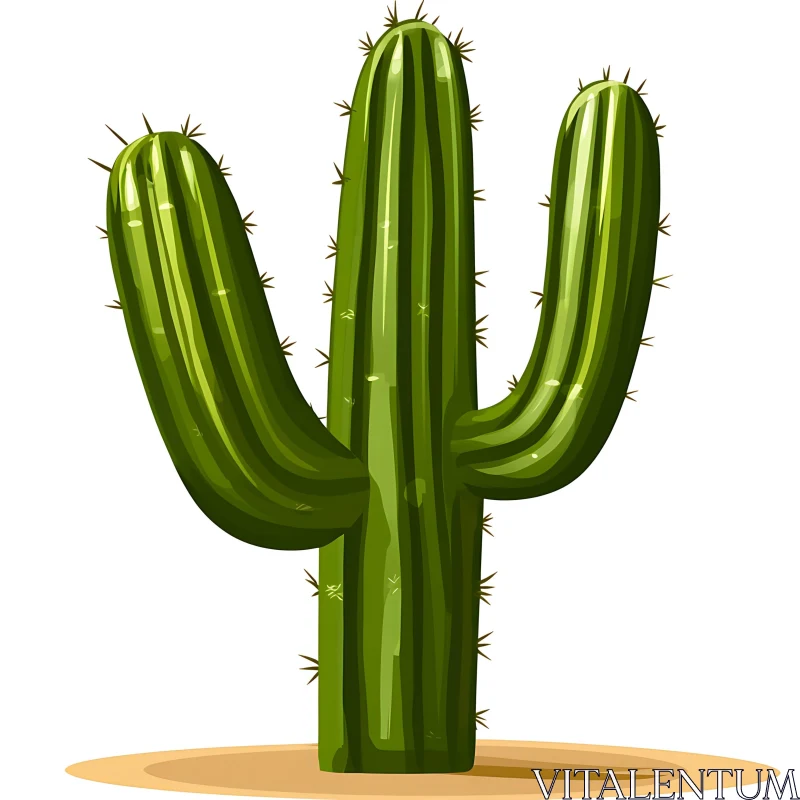 Stylized Cactus Illustration with Three Arms AI Image