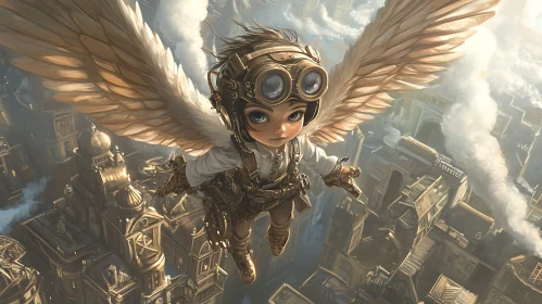 Mechanical Wings and Cityscape