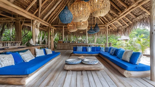 Tropical Lounge with Woven Lamps