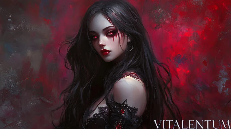 AI ART Gothic Woman with Piercing Red Eyes