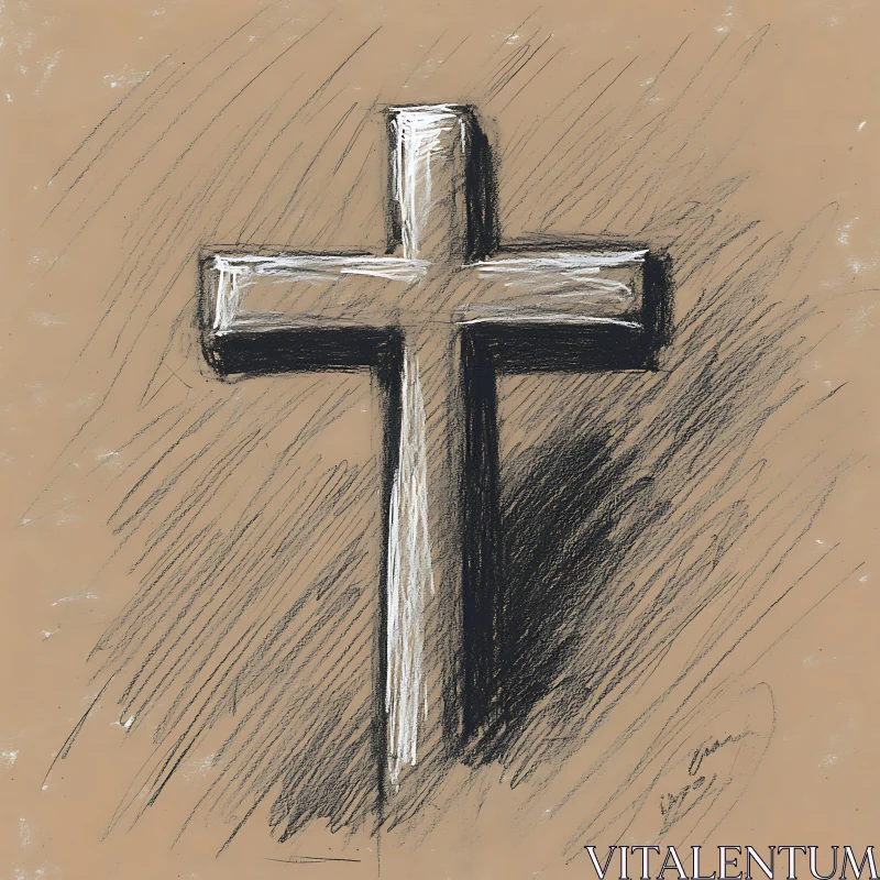 Minimalist Cross Sketch in Monochrome AI Image