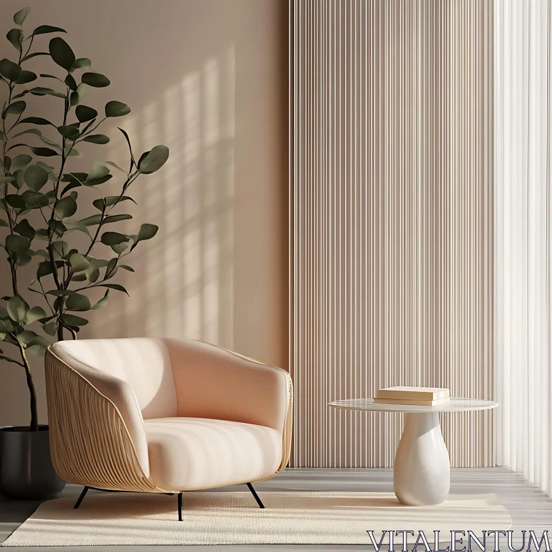 AI ART Minimalist Interior with Peach Armchair