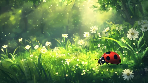 Ladybug Among Daisies