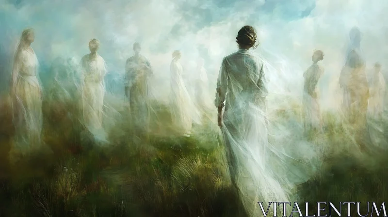 AI ART Dreamlike Figures in a Misty Landscape