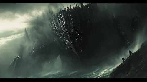 Dark Futuristic City on a Stormy Sea