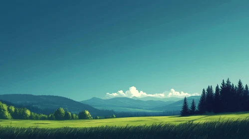 Green Field and Mountains Under Blue Sky