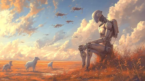 Android's Pastoral Vista with Aerial Sentinels