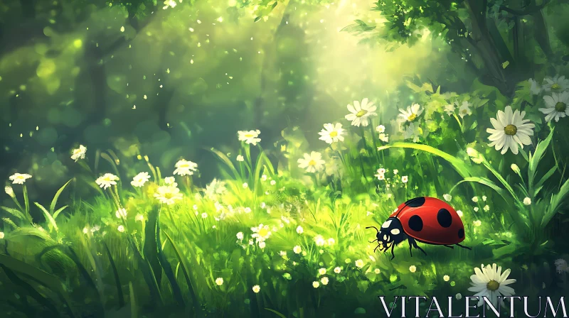 Ladybug Among Daisies AI Image