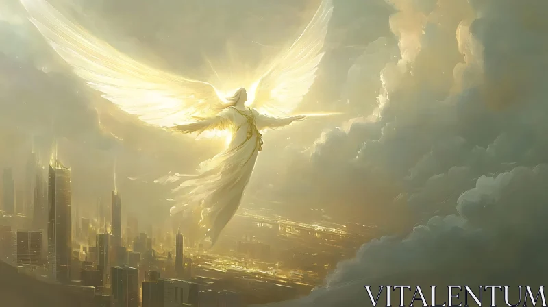 Golden Angel Over Metropolis Art AI Image