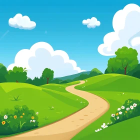 Cartoon Landscape with Winding Path